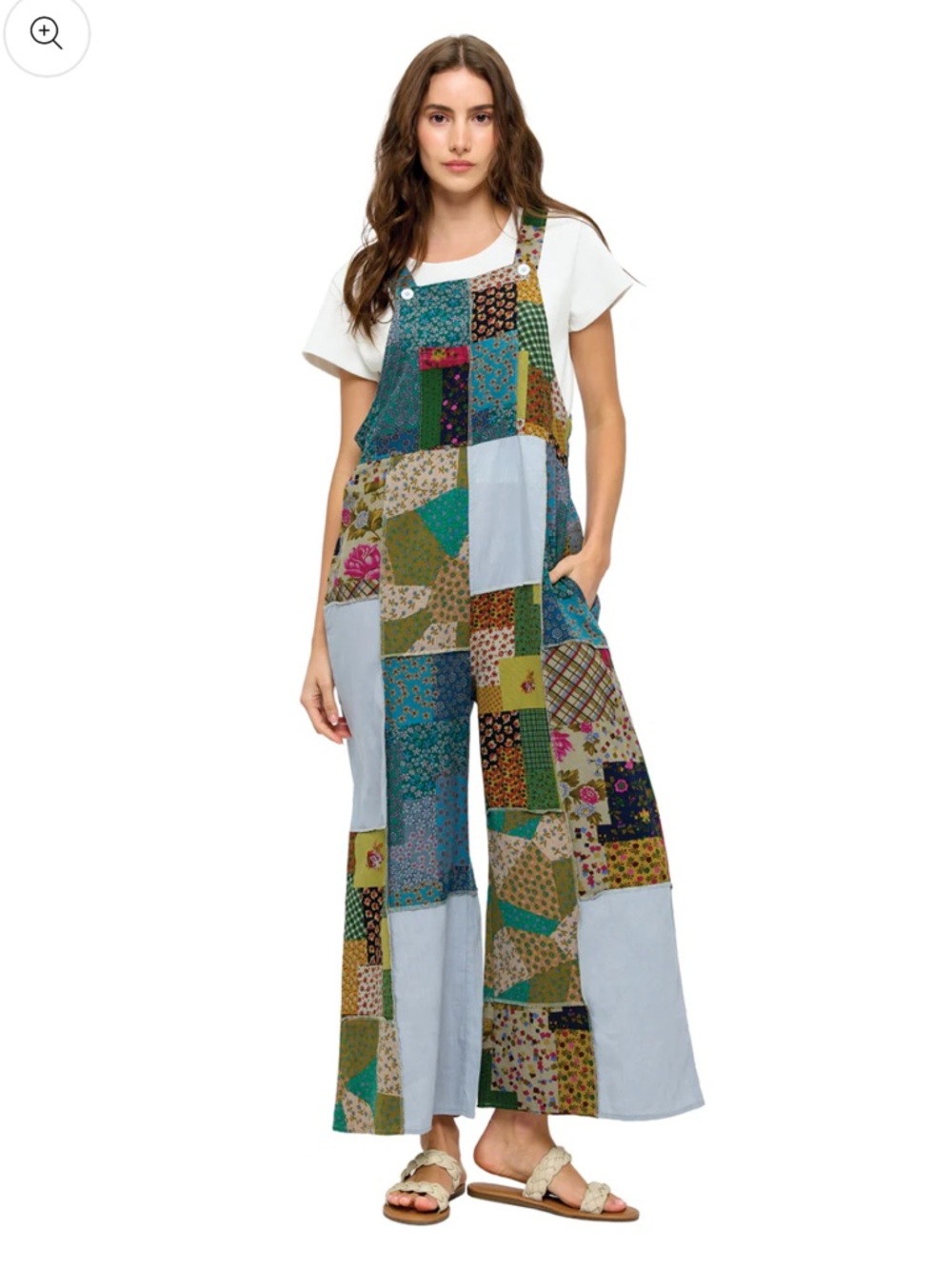 Yak & Yeti Boho Patchwork Wide-Leg Flared Overalls